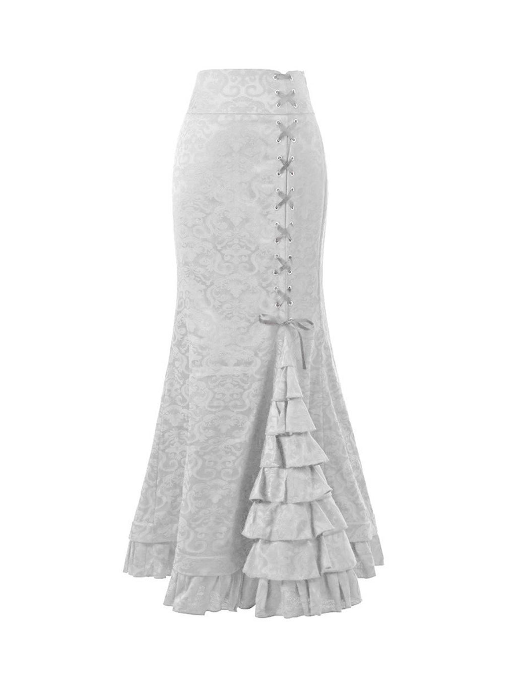 Gothic Style Dark Jacquard Long Skirt Lace-Up Hip Fishtail Skirt