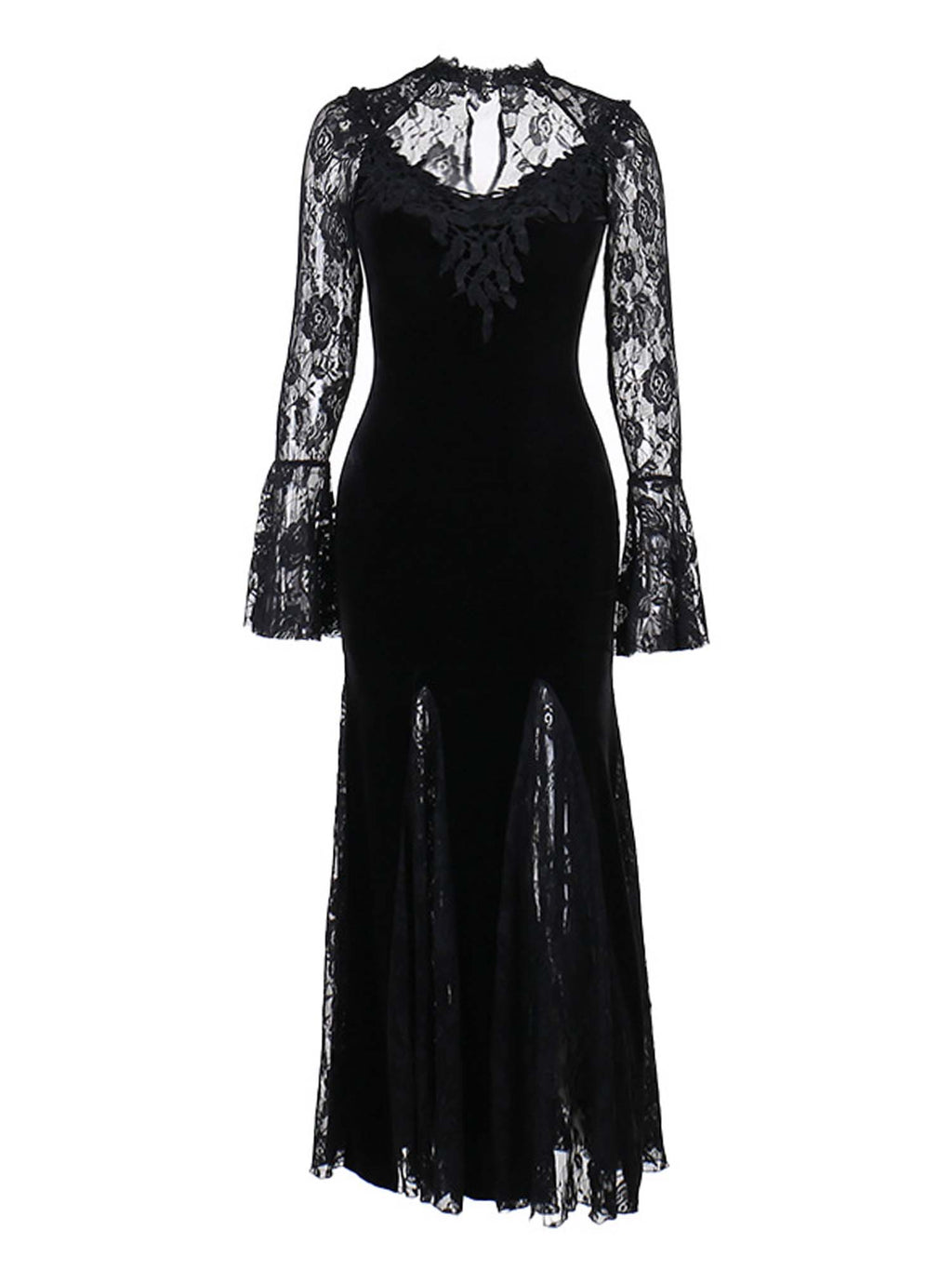 Dark Gothic Lace Fishtail Long Sleeve Dress