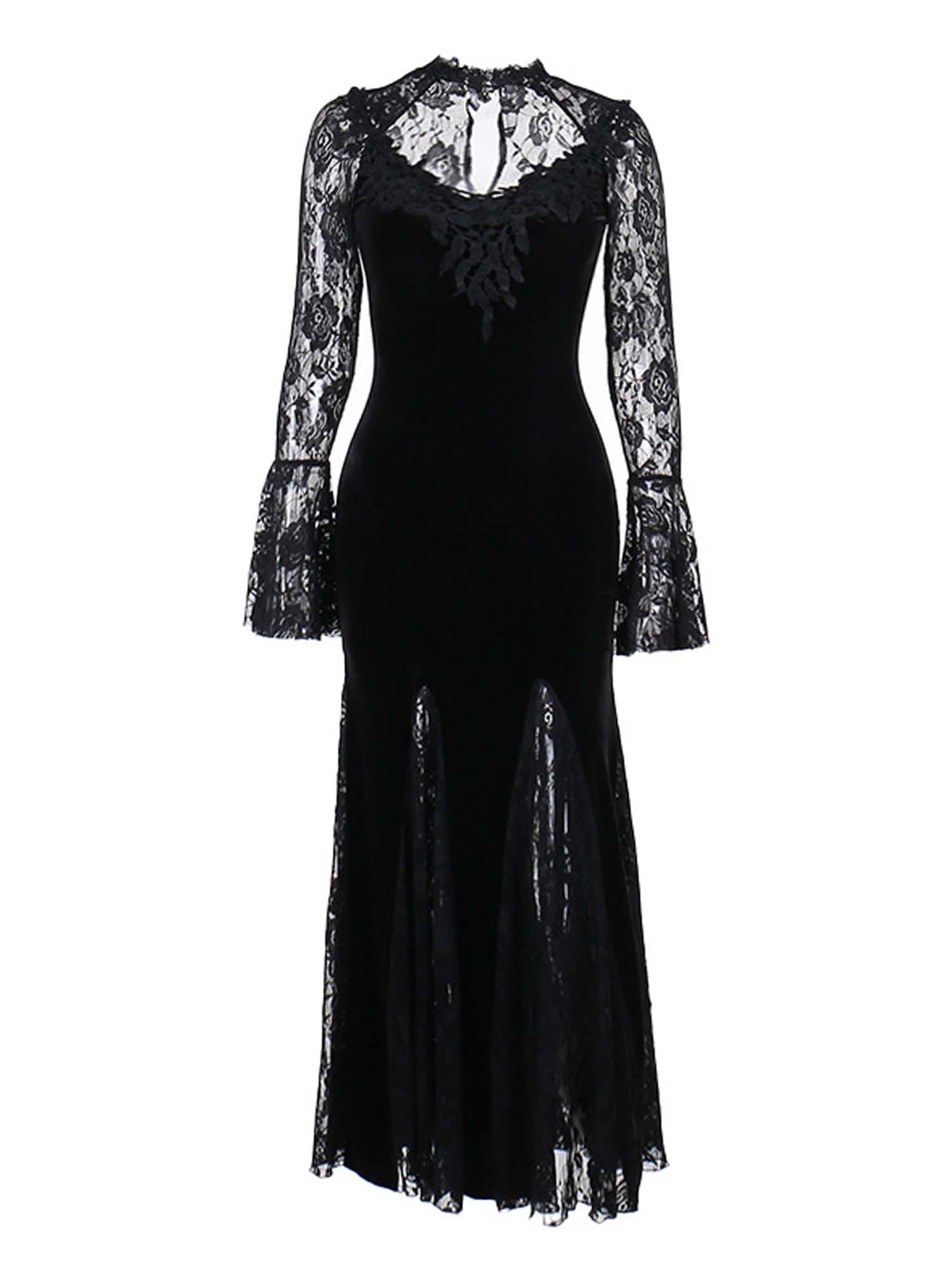 Dark Gothic Lace Fishtail Long Sleeve Dress