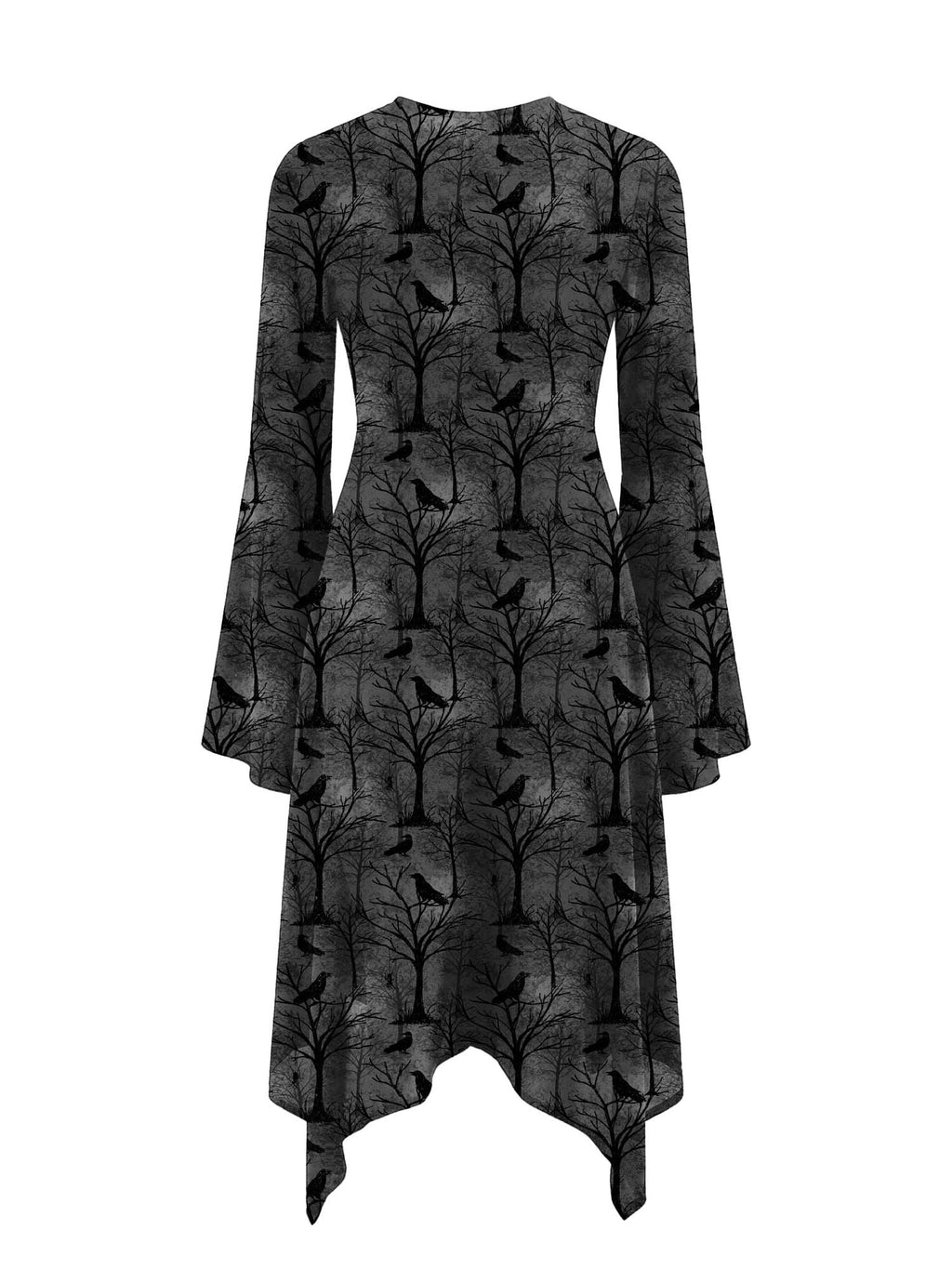 Crow On A Branch Print Midi Moonveil Dress