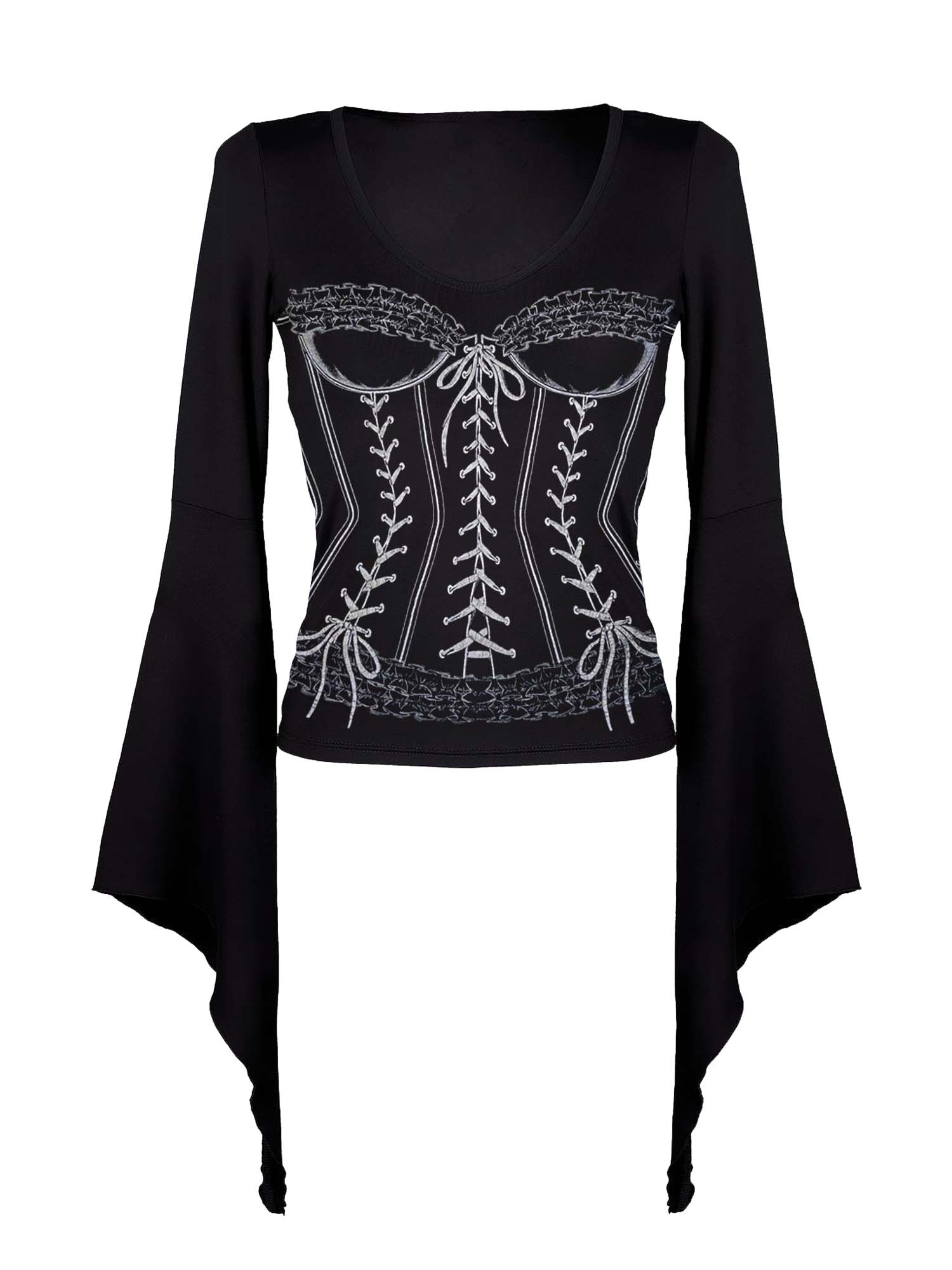 Vintage Victorian Corset Print Batwing Shirt