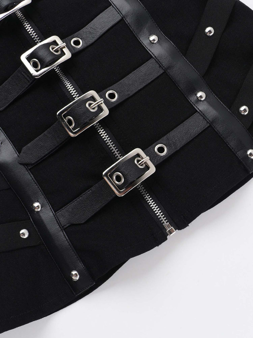 Studded Herringbone Tube Top With Leather Buckle Corset Vest