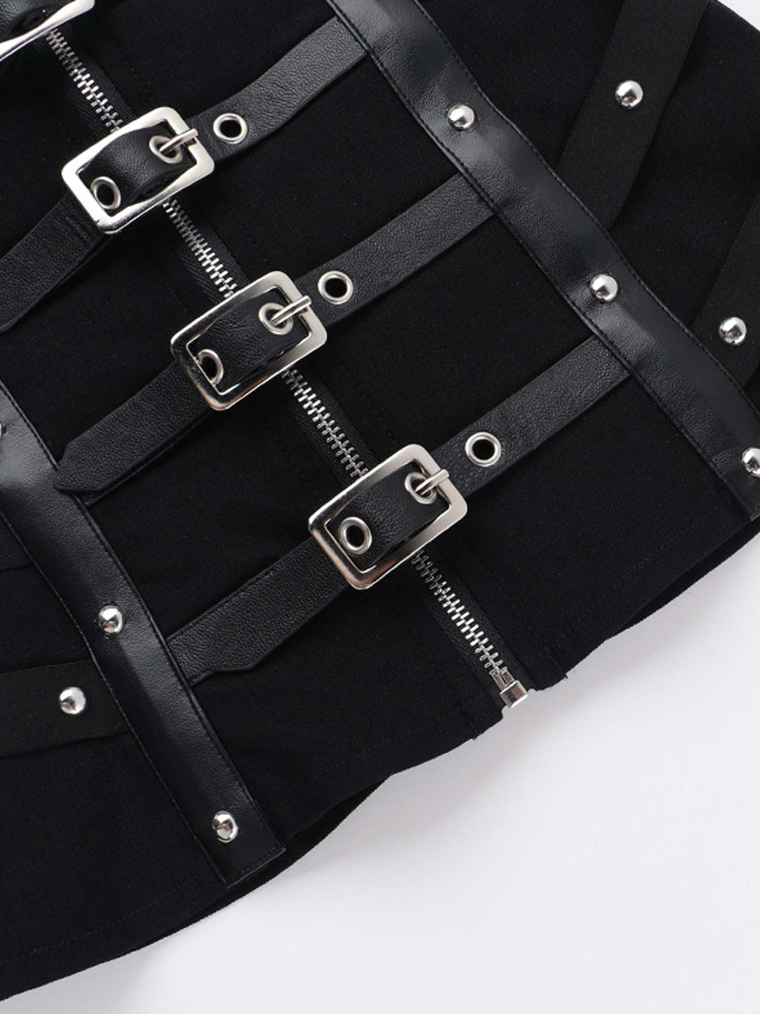 Studded Herringbone Tube Top With Leather Buckle Corset Vest