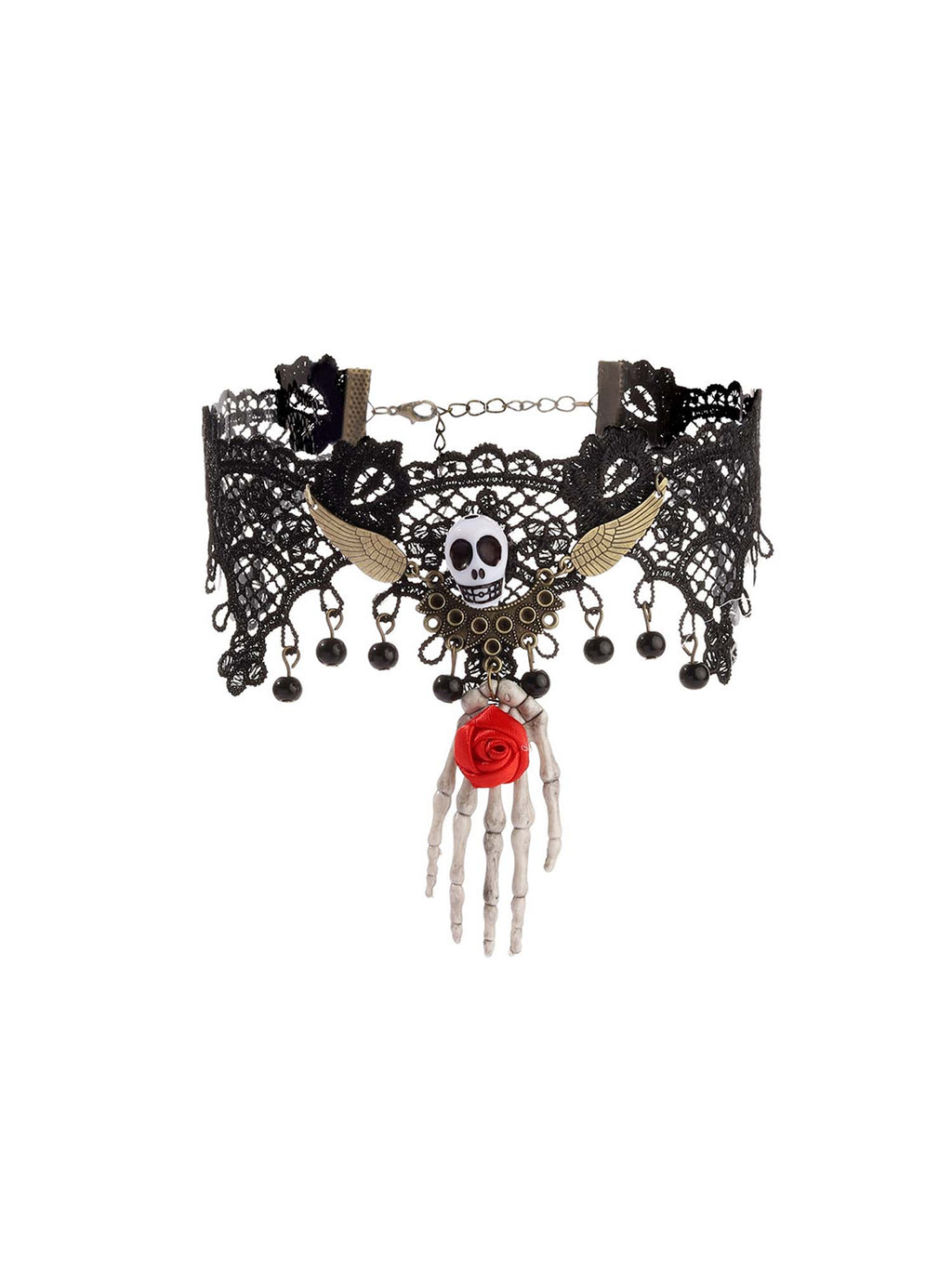 Halloween Totenkopf Rose Palm Spitze Dark Gothic Choker Halskette 
