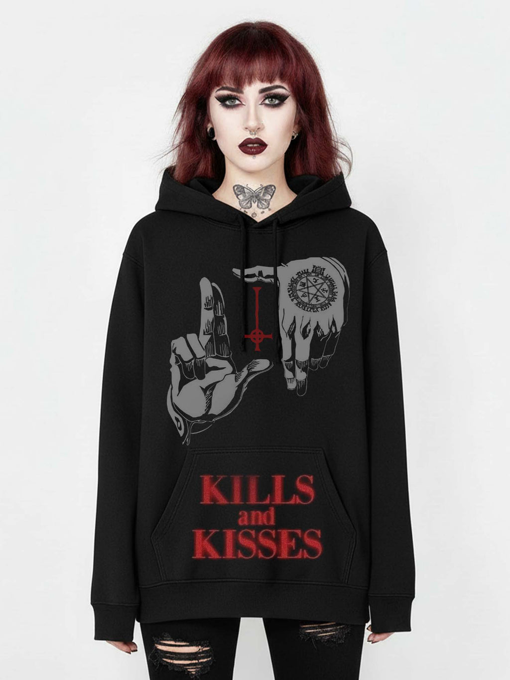 Baphomet Kills And Kissed Print Hoodie