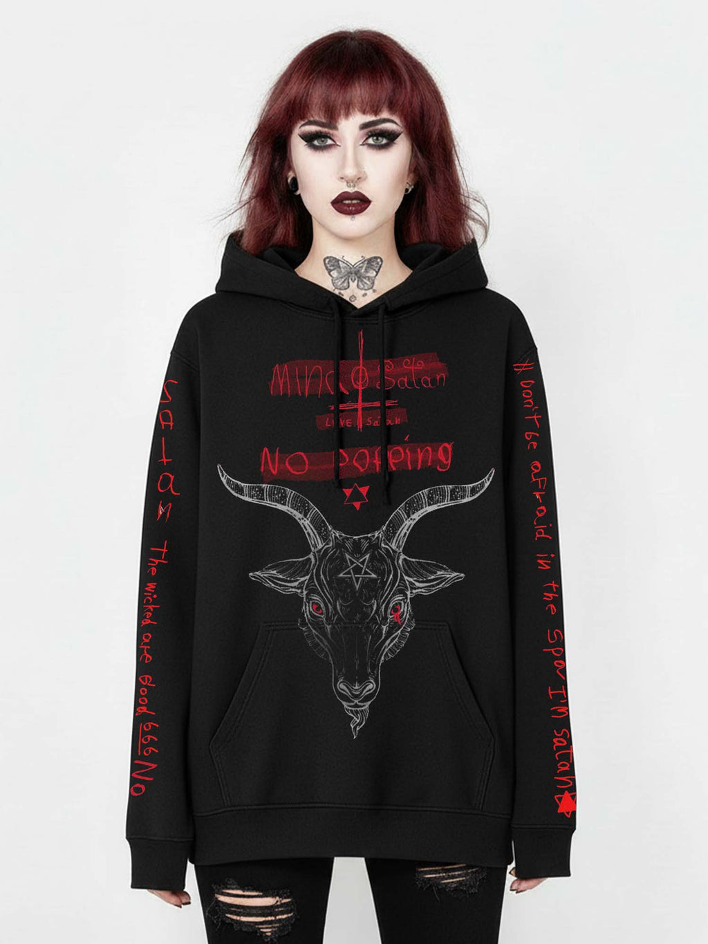 Demon Sheep Baphomet Print Hoodie