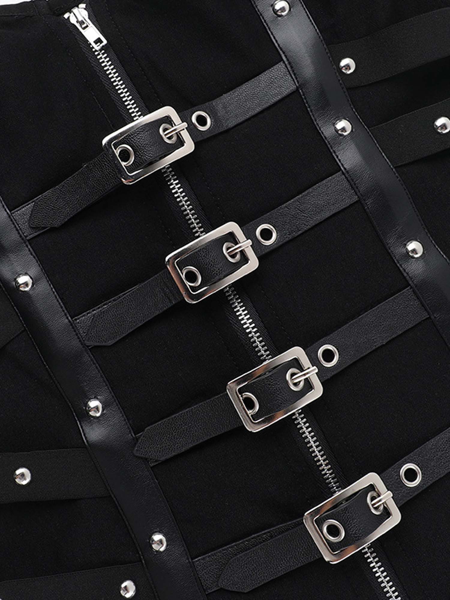 Studded Herringbone Tube Top With Leather Buckle Corset Vest