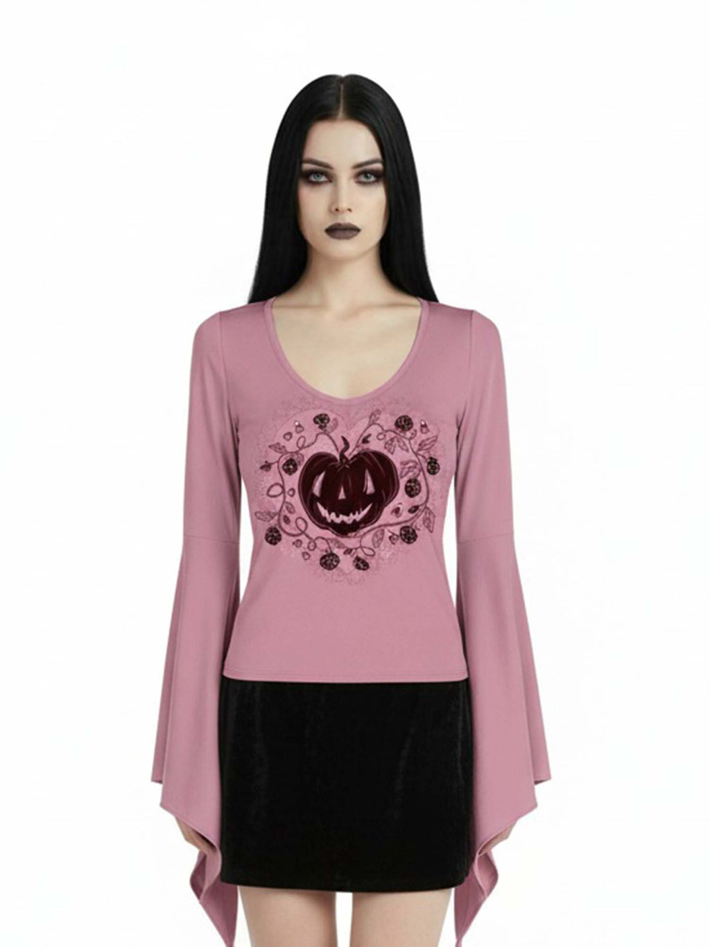Halloween Love Pumpkin Print Batwing Shirt