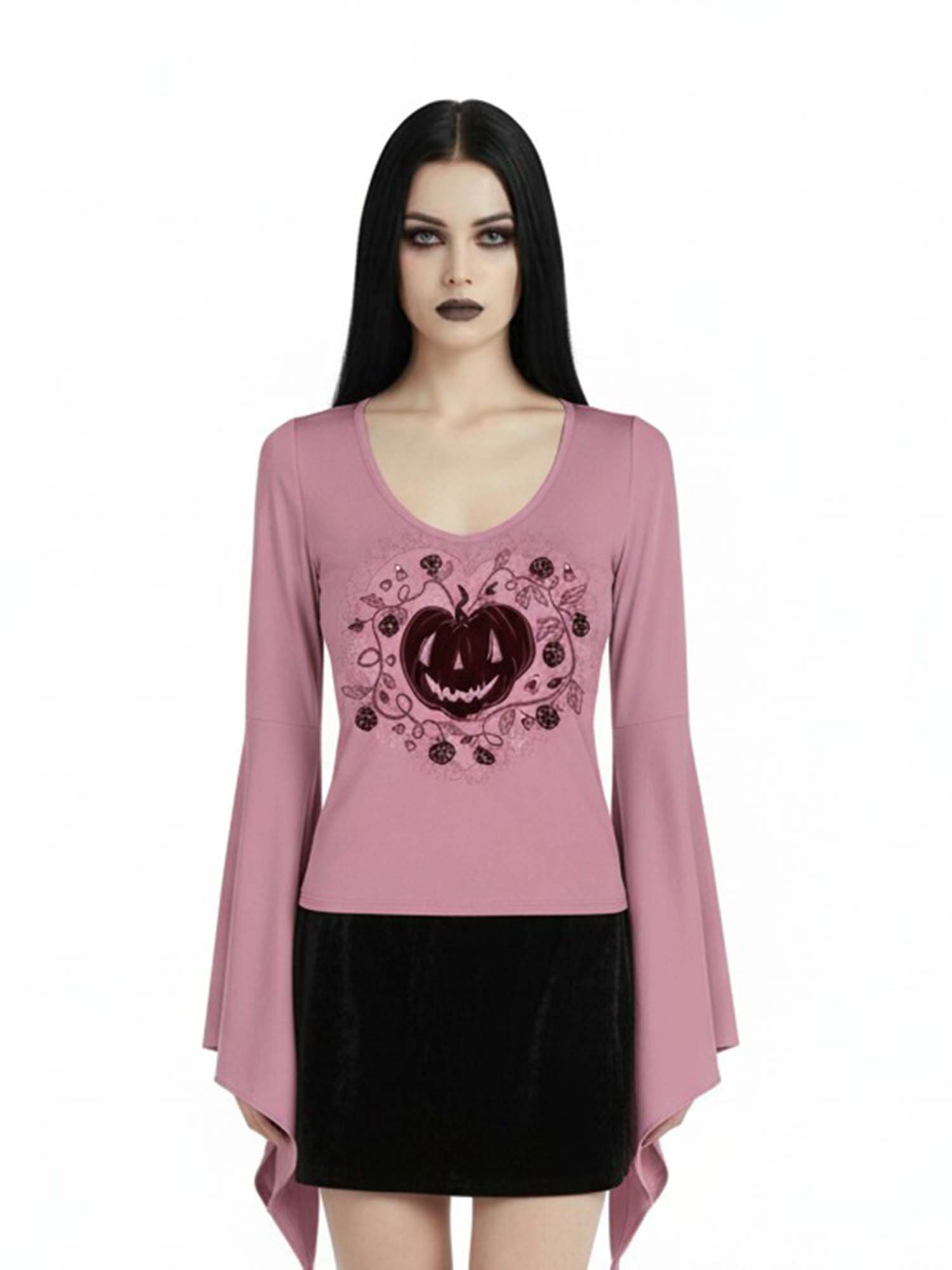 Halloween Love Pumpkin Print Batwing Shirt