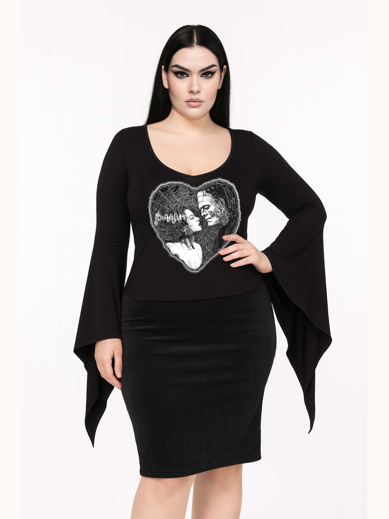 【Plus Size】Monster's Love Print Batwing Shirt