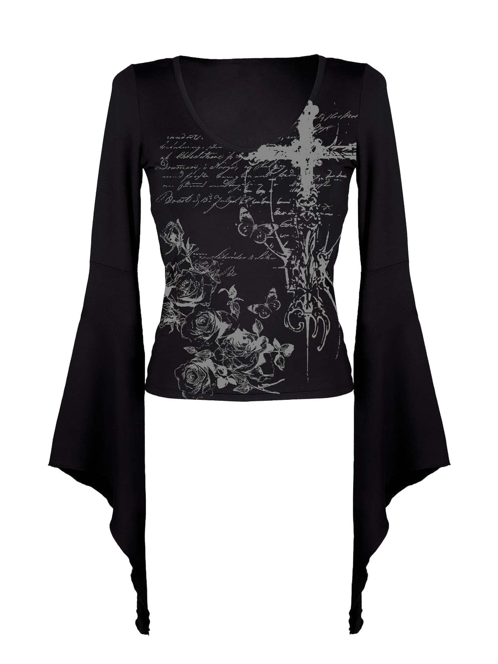 Cross And Rose Print Batwing Shirt