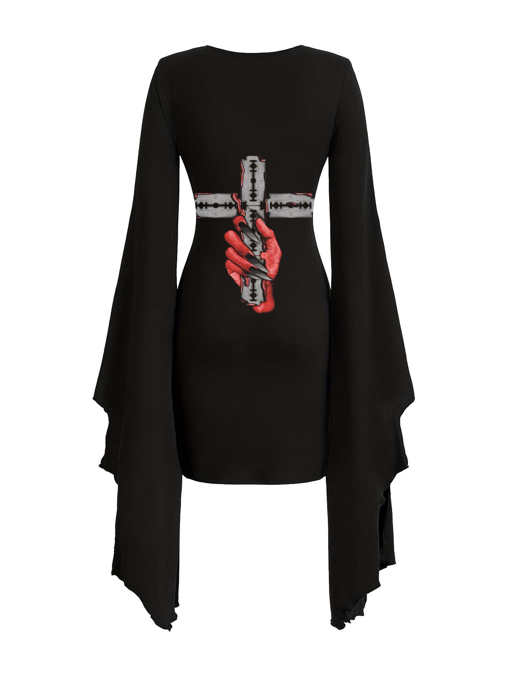 Devil's Hand and Blade Cross Print Batwing Dress