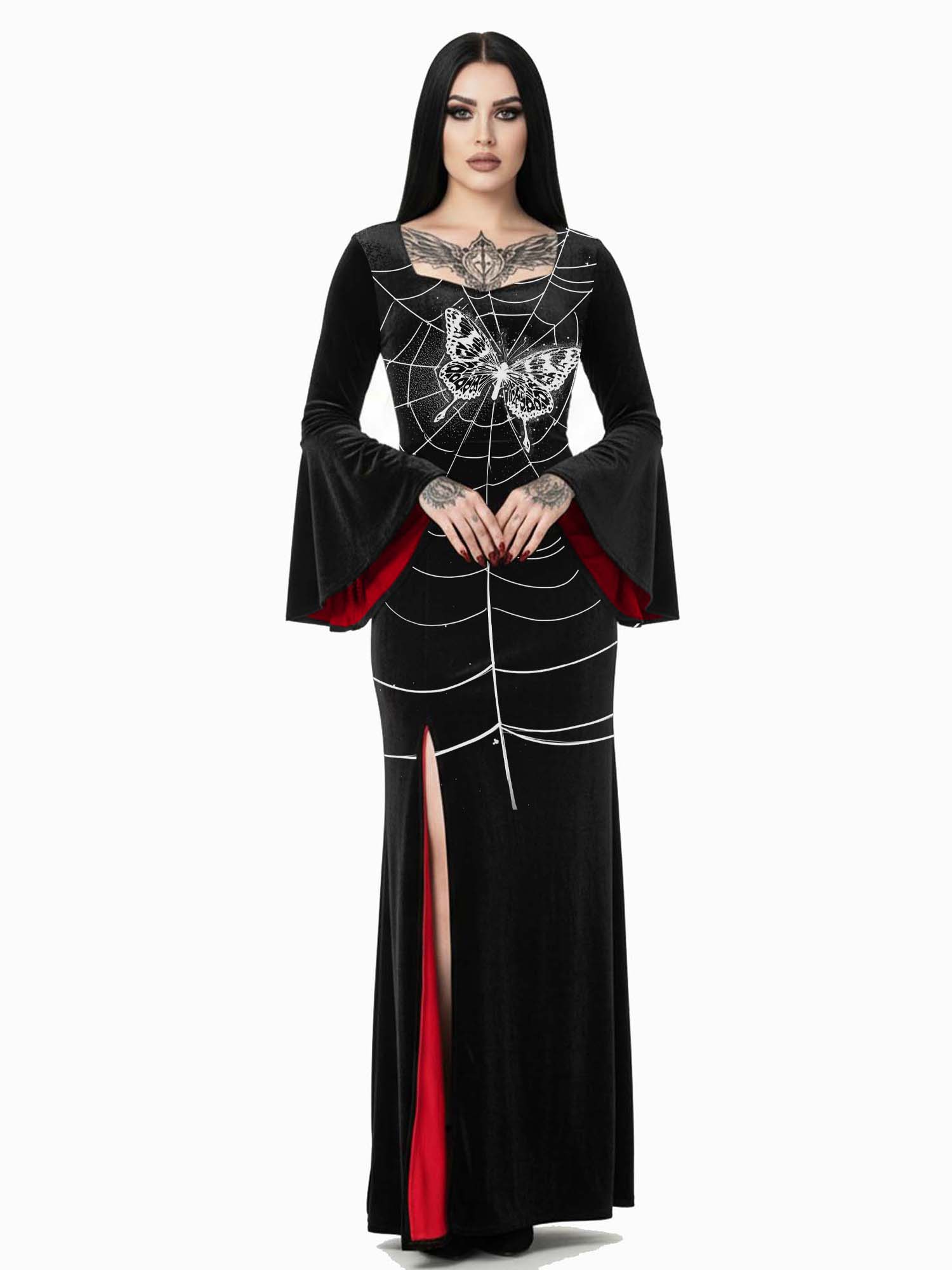 Spider Web And Butterfly Print Batwing Maxi Dress