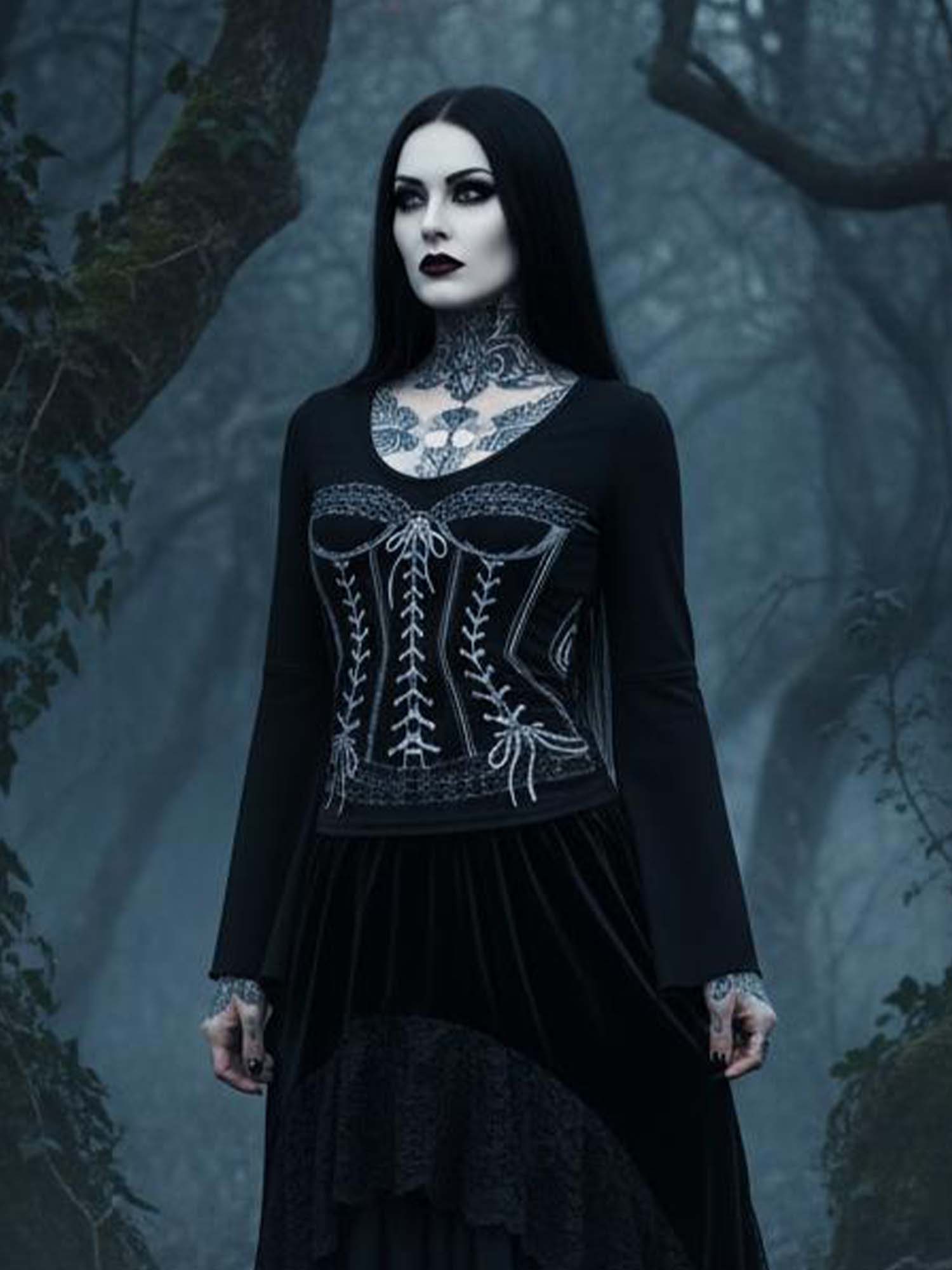 Vintage Victorian Corset Print Batwing Shirt