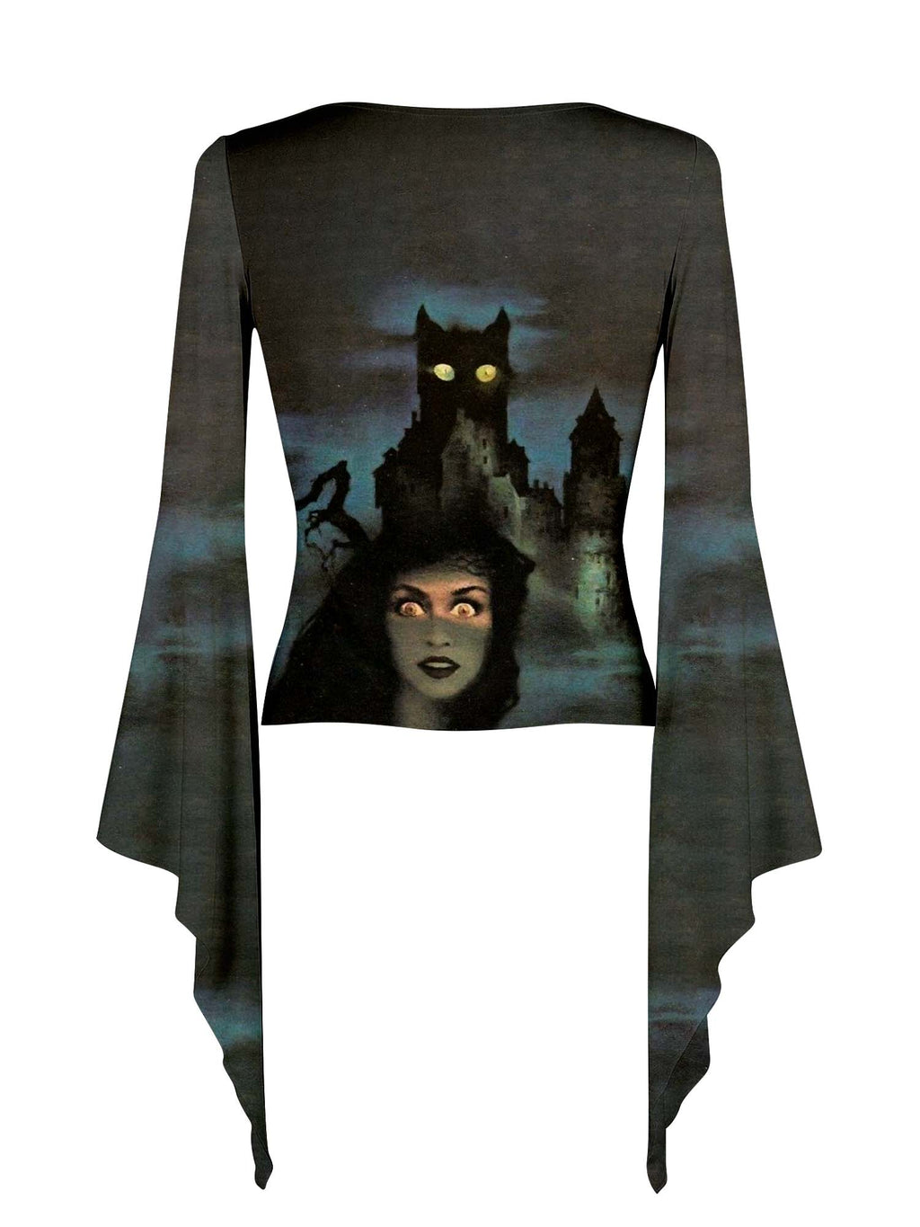 Scary Black Cat Print Batwing Shirt