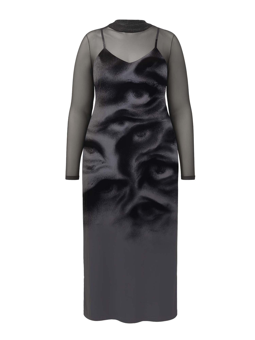 【Plus Size】Eyes In The Dark Print Maxi Veilbound Dress