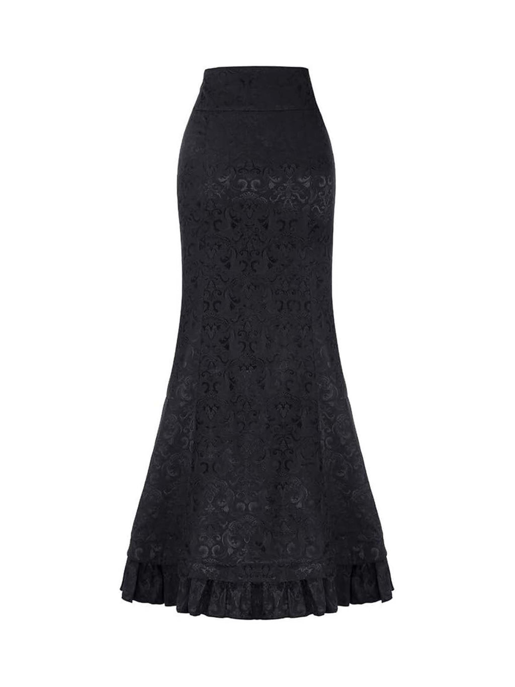 Gothic Style Dark Jacquard Long Skirt Lace-Up Hip Fishtail Skirt