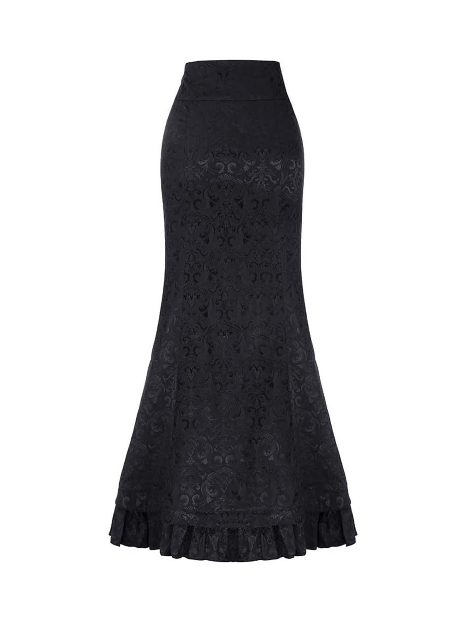 Gothic Style Dark Jacquard Long Skirt Lace-Up Hip Fishtail Skirt