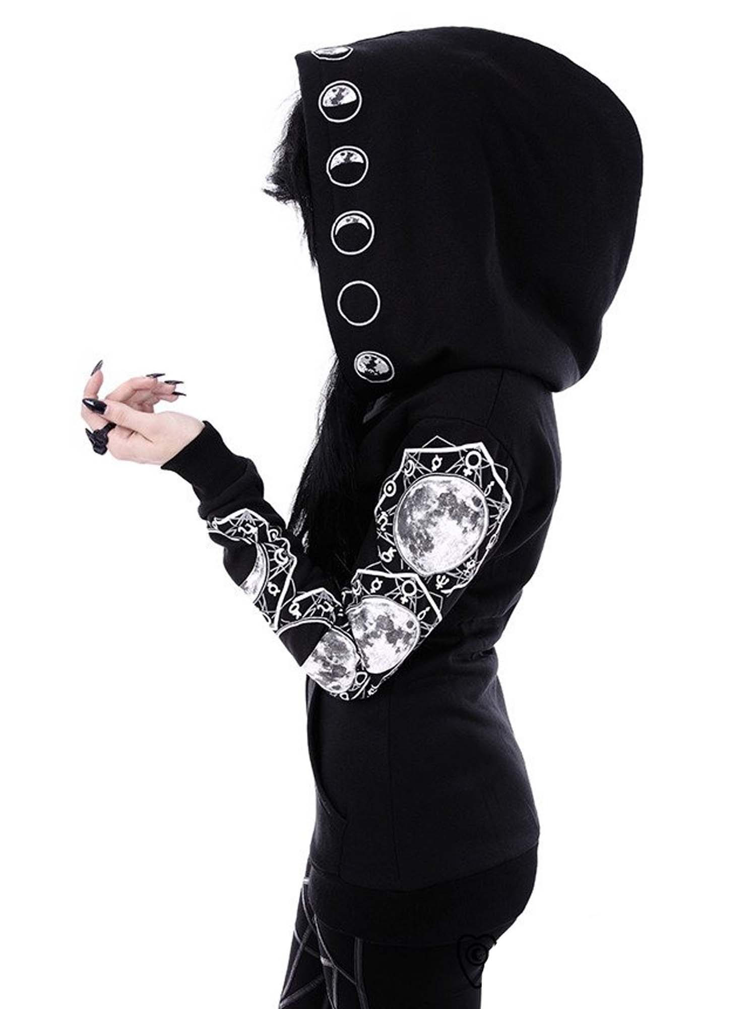 Gothic Moon Phases Print Jacket Hoodie