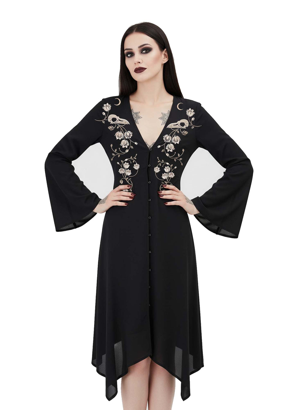 Crow Skull Print Midi Moonveil Dress