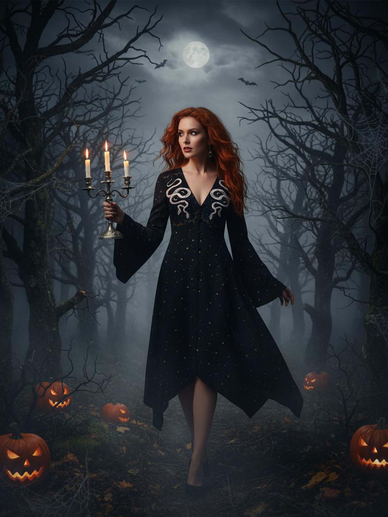 Two-Headed Snake Under The Stars Print Midi Moonveil Dress