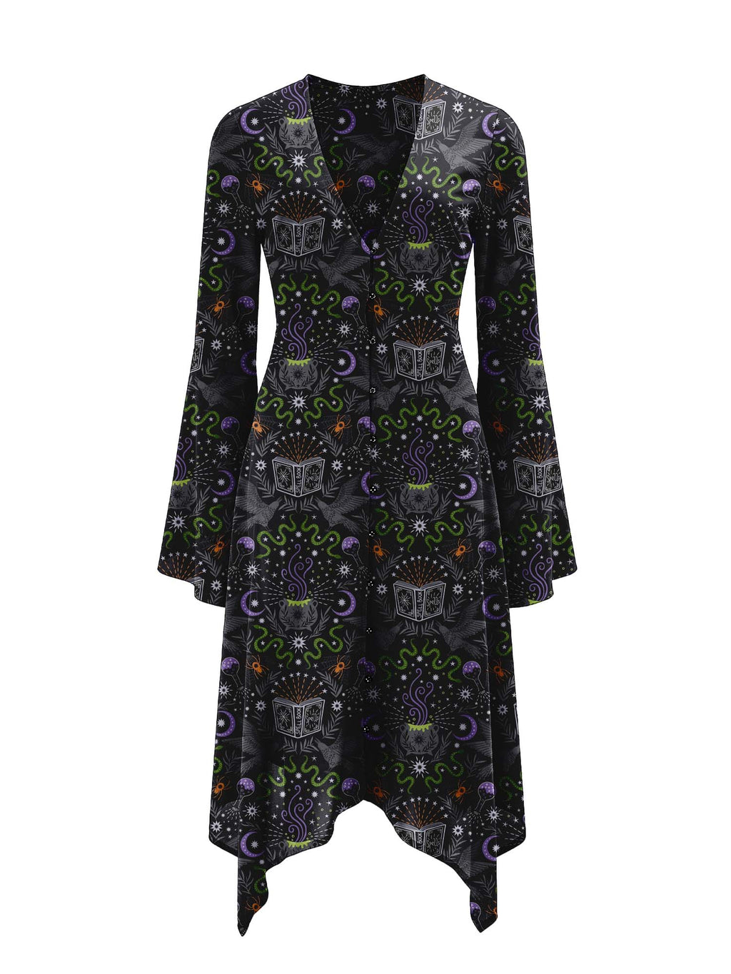 Midi-Mondschleierkleid mit Hexenbuch-Print