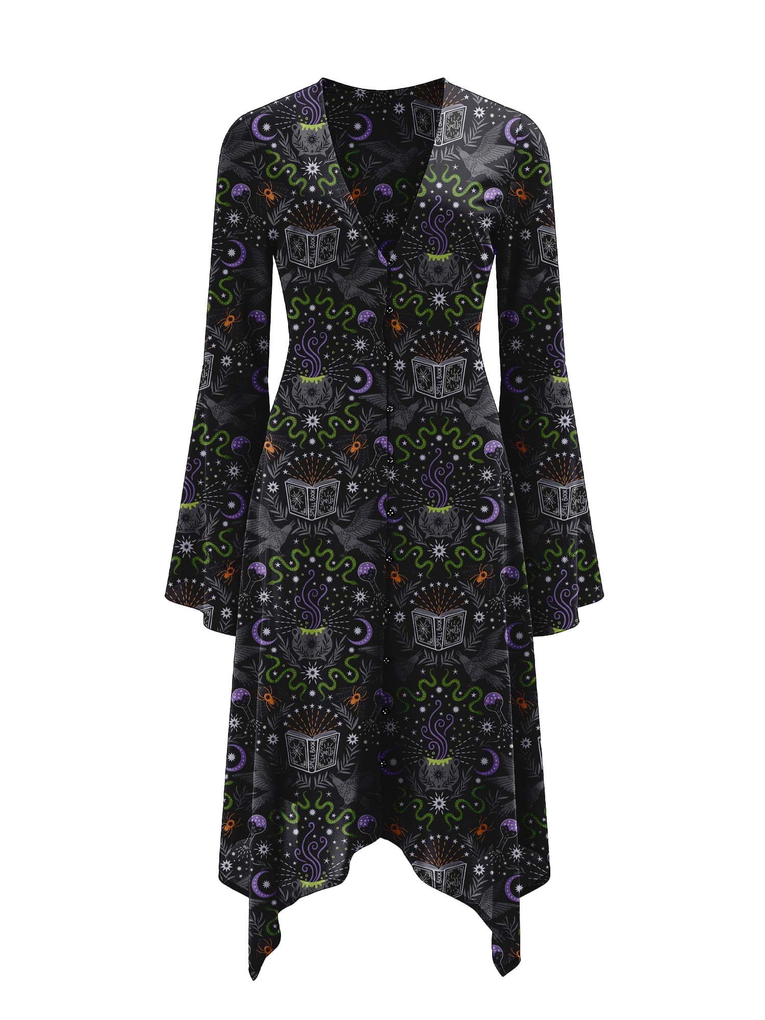 Midi-Mondschleierkleid mit Hexenbuch-Print