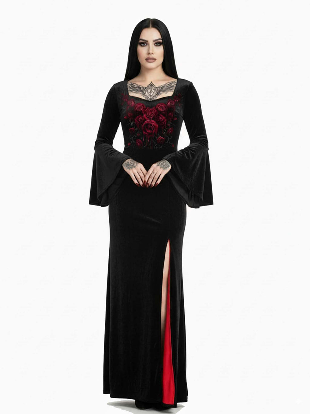 Dark Rose Print Batwing Maxi Dress