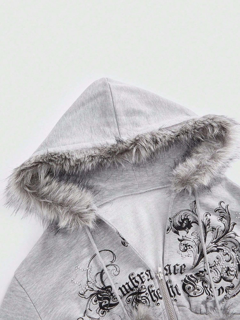 Gothic Vintage Faux Fur Collar Waist-Cinched Hoodie Jacket