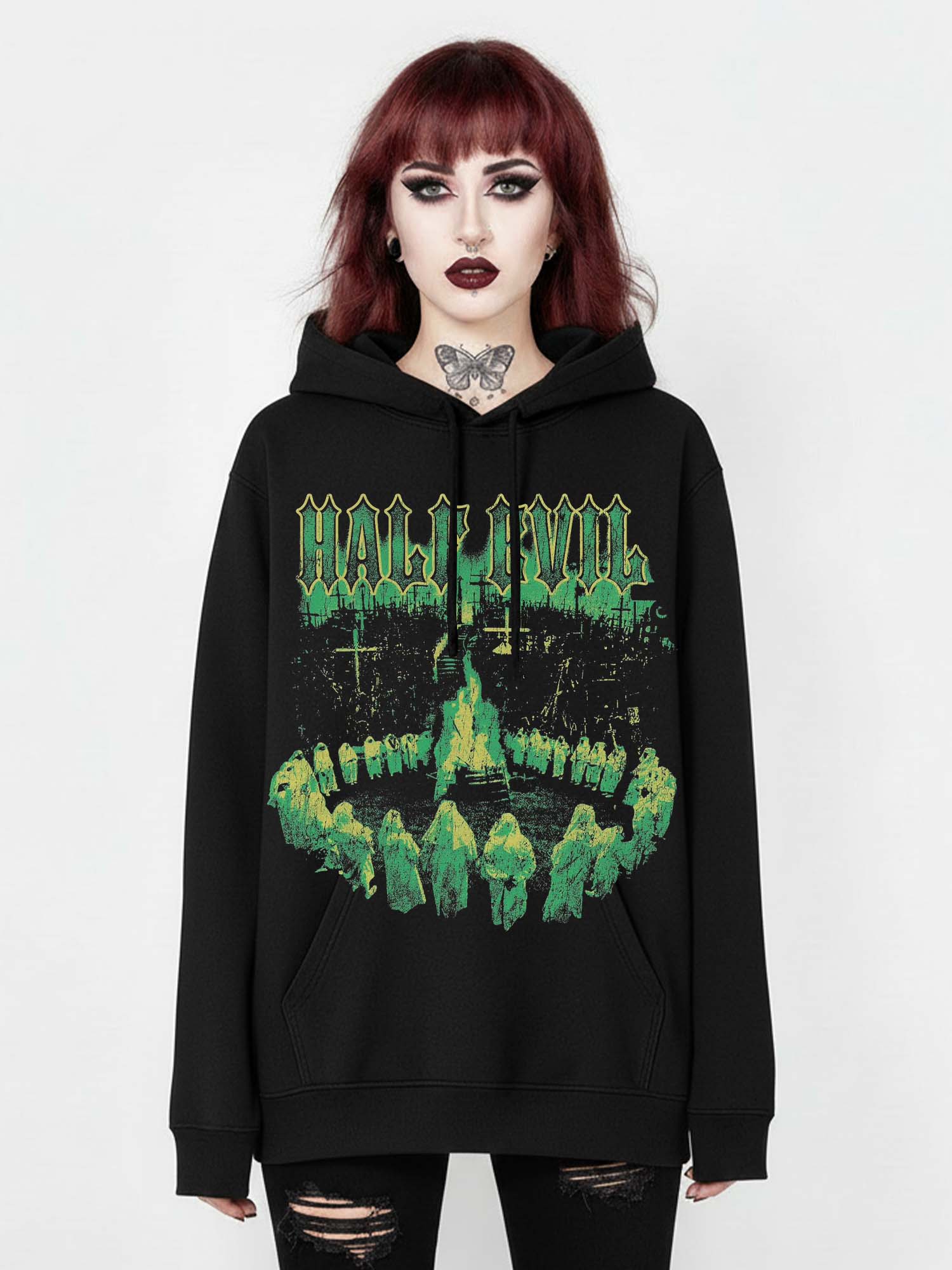 Half Evil Print Hoodie