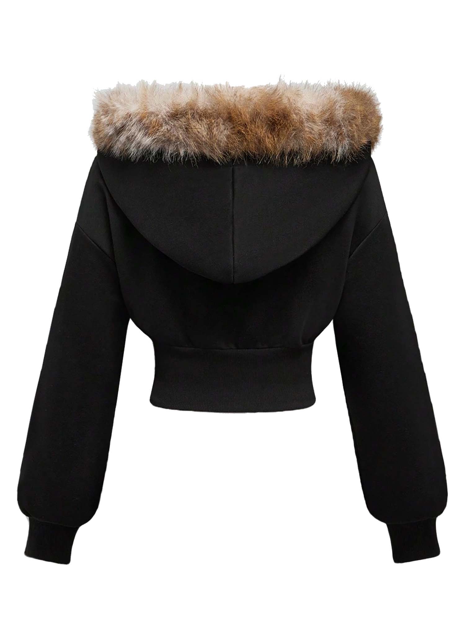 Gothic Vintage Faux Fur Collar Waist-Cinched Hoodie Jacket