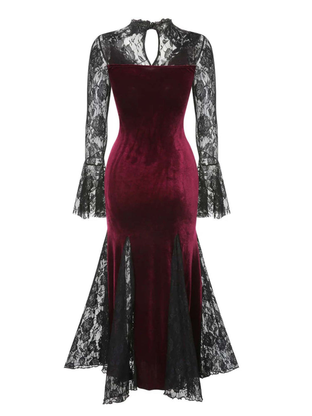 Dark Gothic Lace Fishtail Long Sleeve Dress