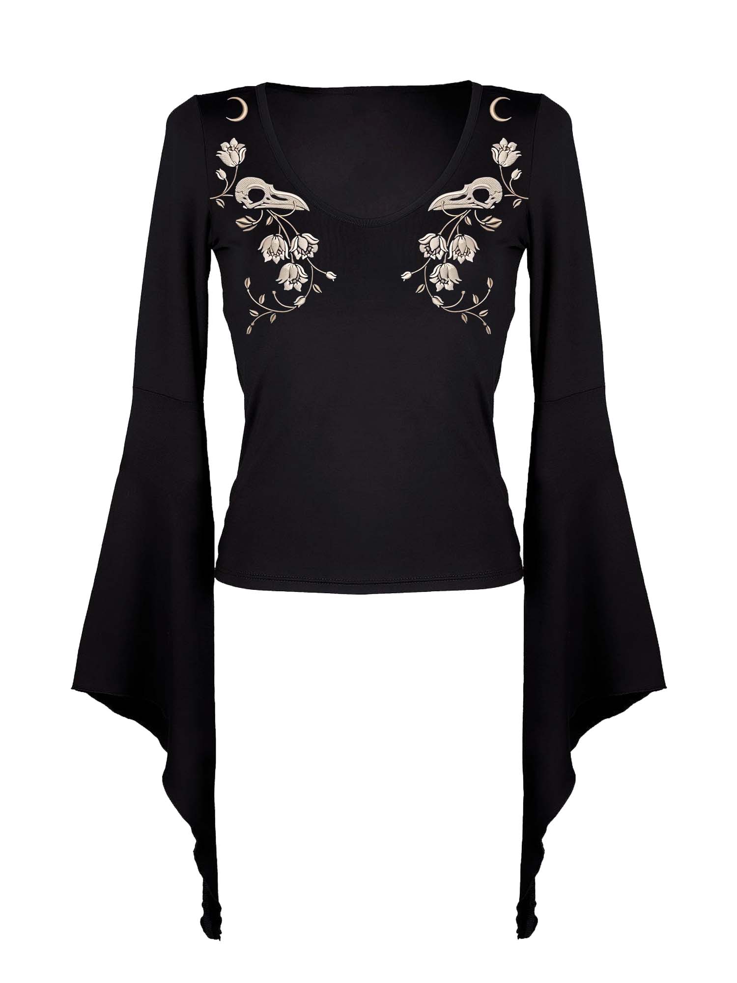 Crow Skull Print Batwing Shirt