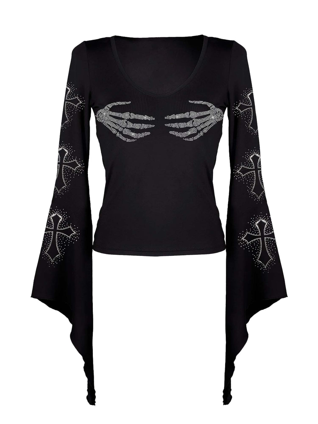 Skeleton Hand And Cross Print Batwing Shirt