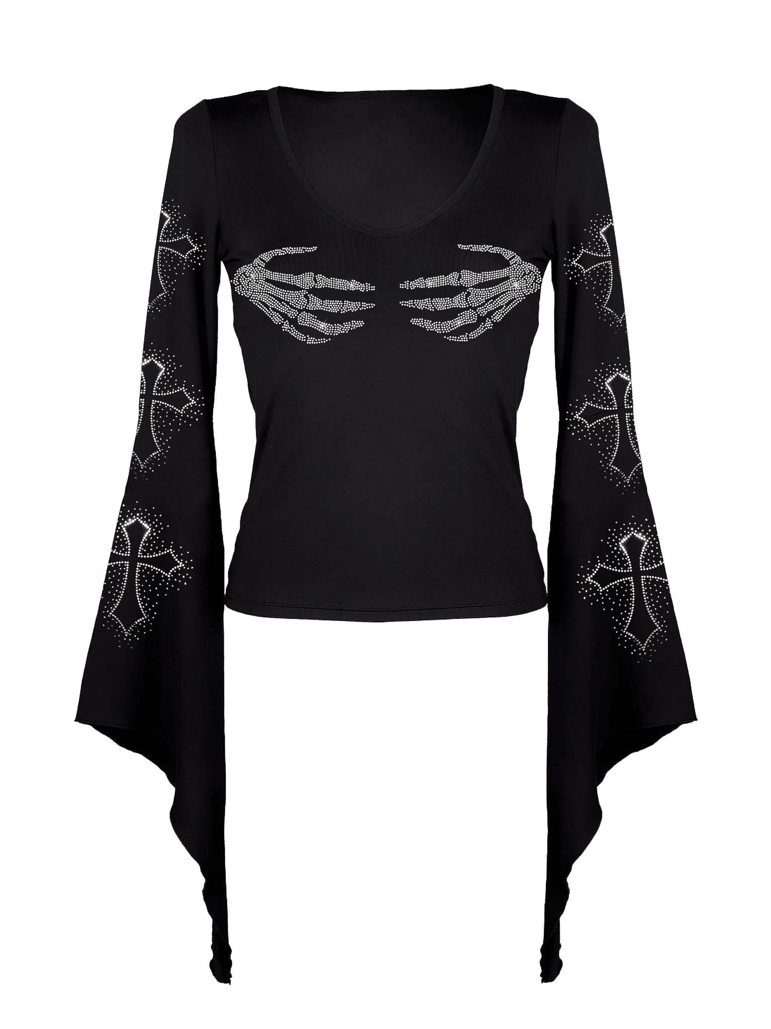 Skeleton Hand And Cross Print Batwing Shirt
