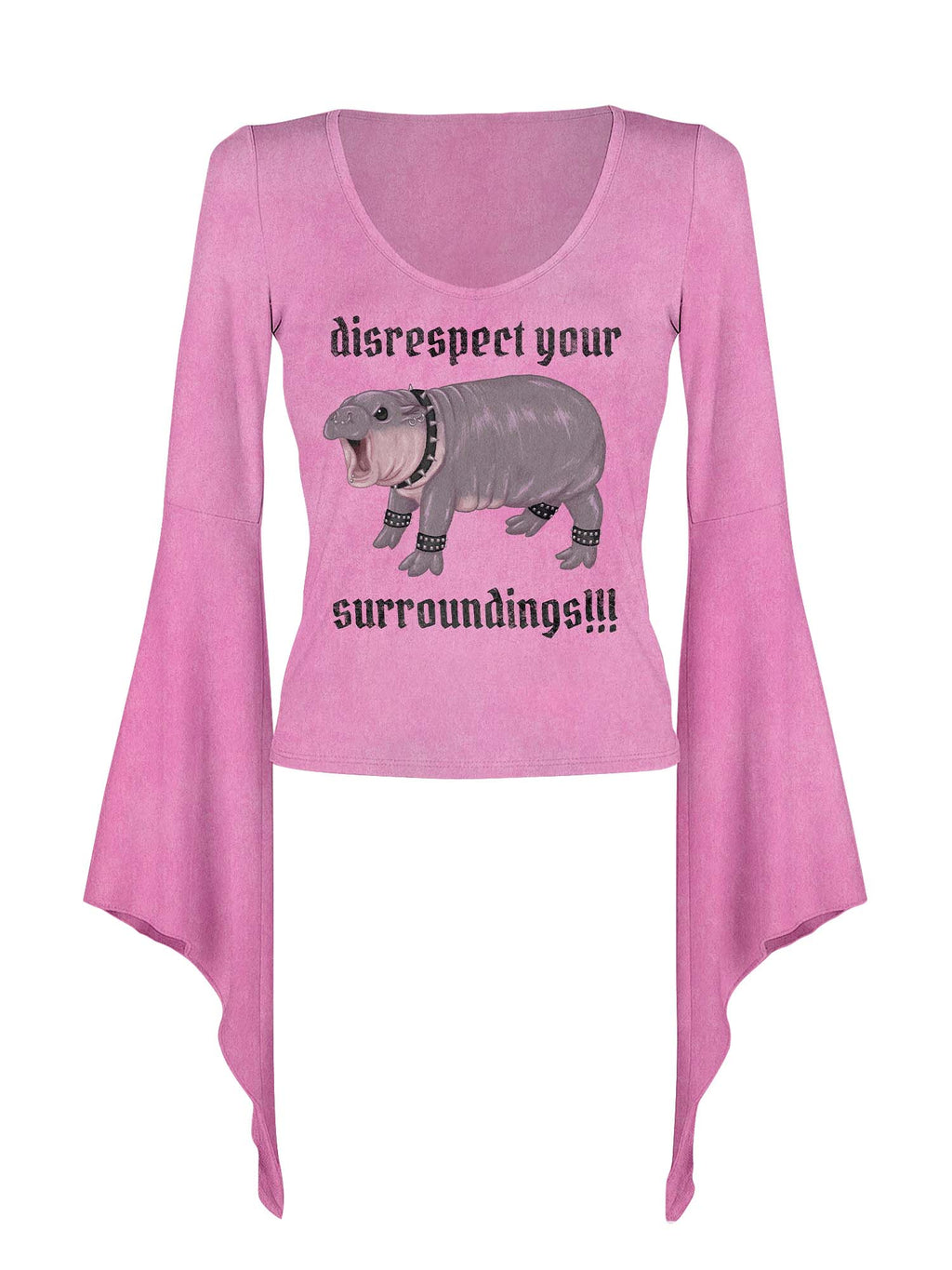 Punk Hippo – Respektiere deine Umgebung nicht!!!! – Bedrucktes Fledermausflügel-Shirt