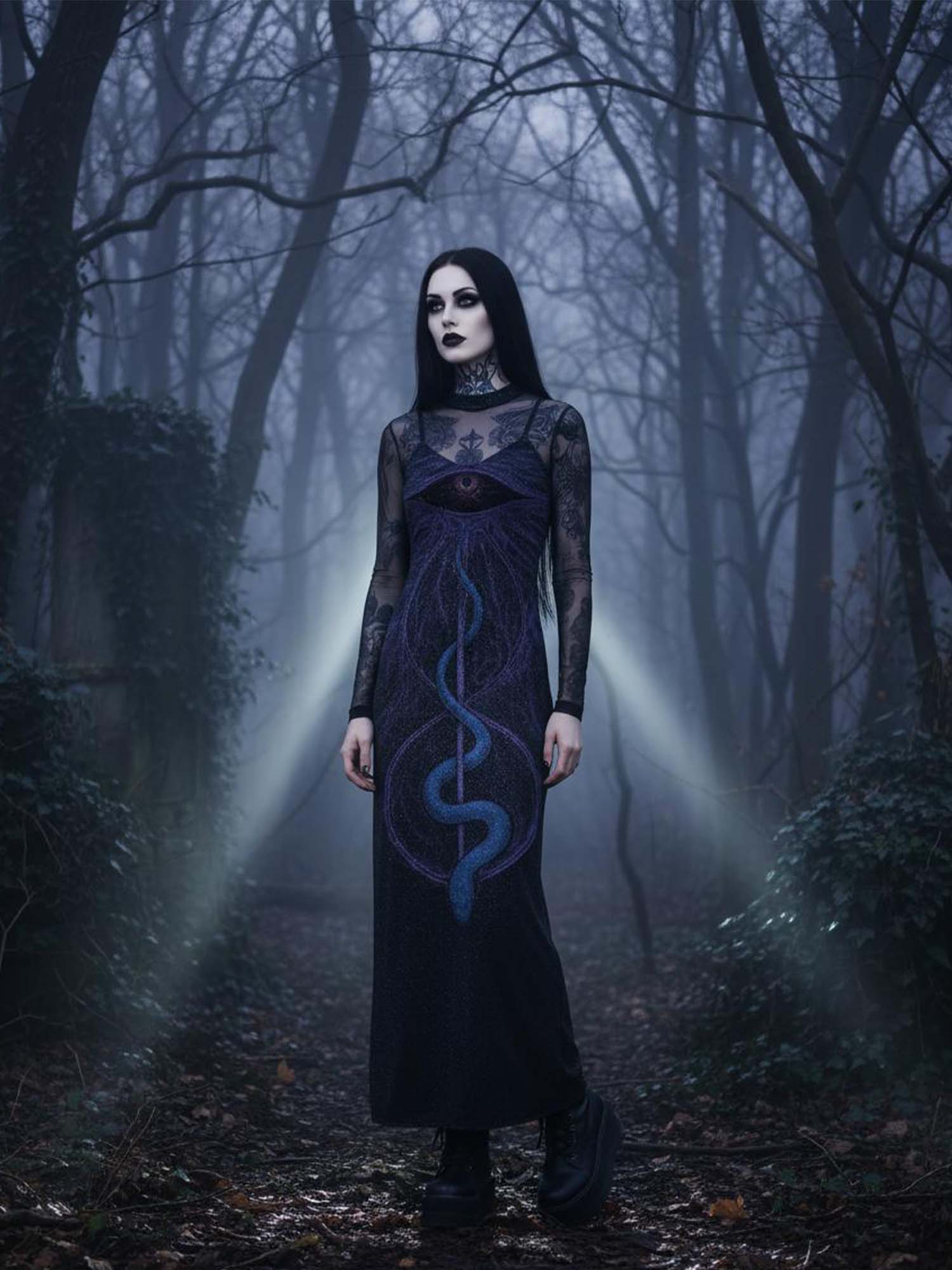 The Third Eye And The Serpent Of Desire Print Maxi Veilbound Dress