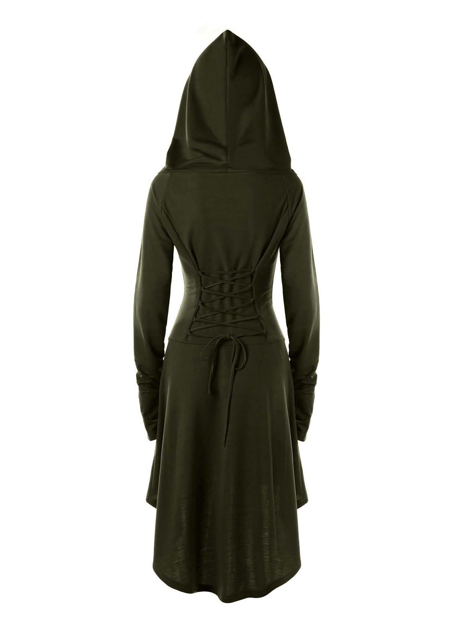 Gothic Witch Long Sleeve Hooded Tie Midi Dress