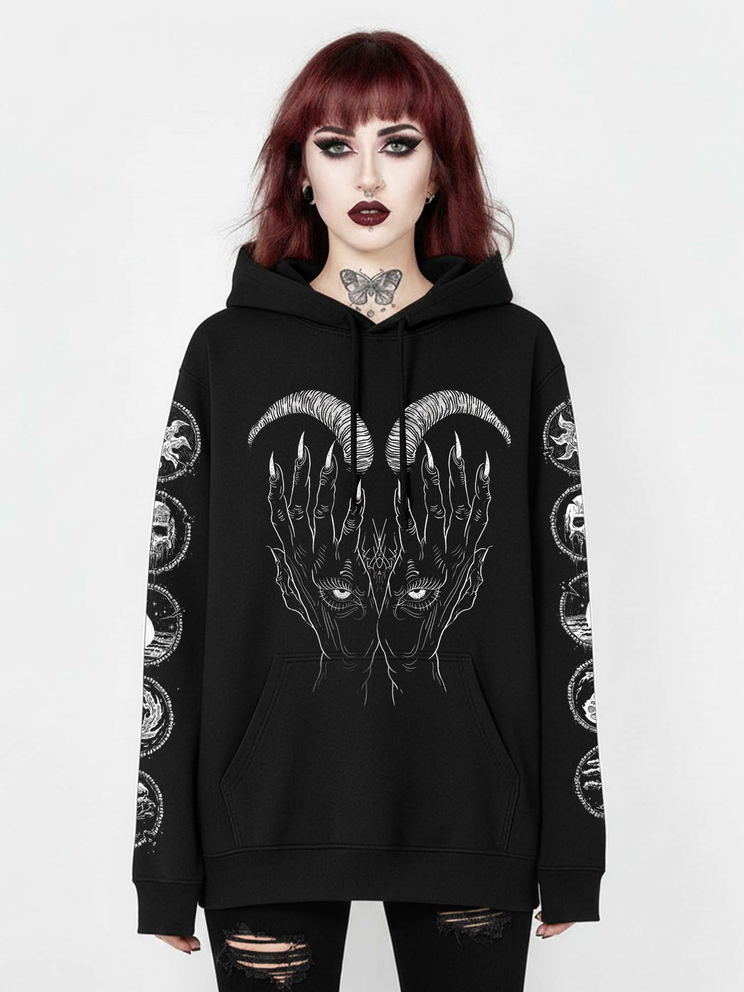 Devil's Horns Baphomet Print Hoodie