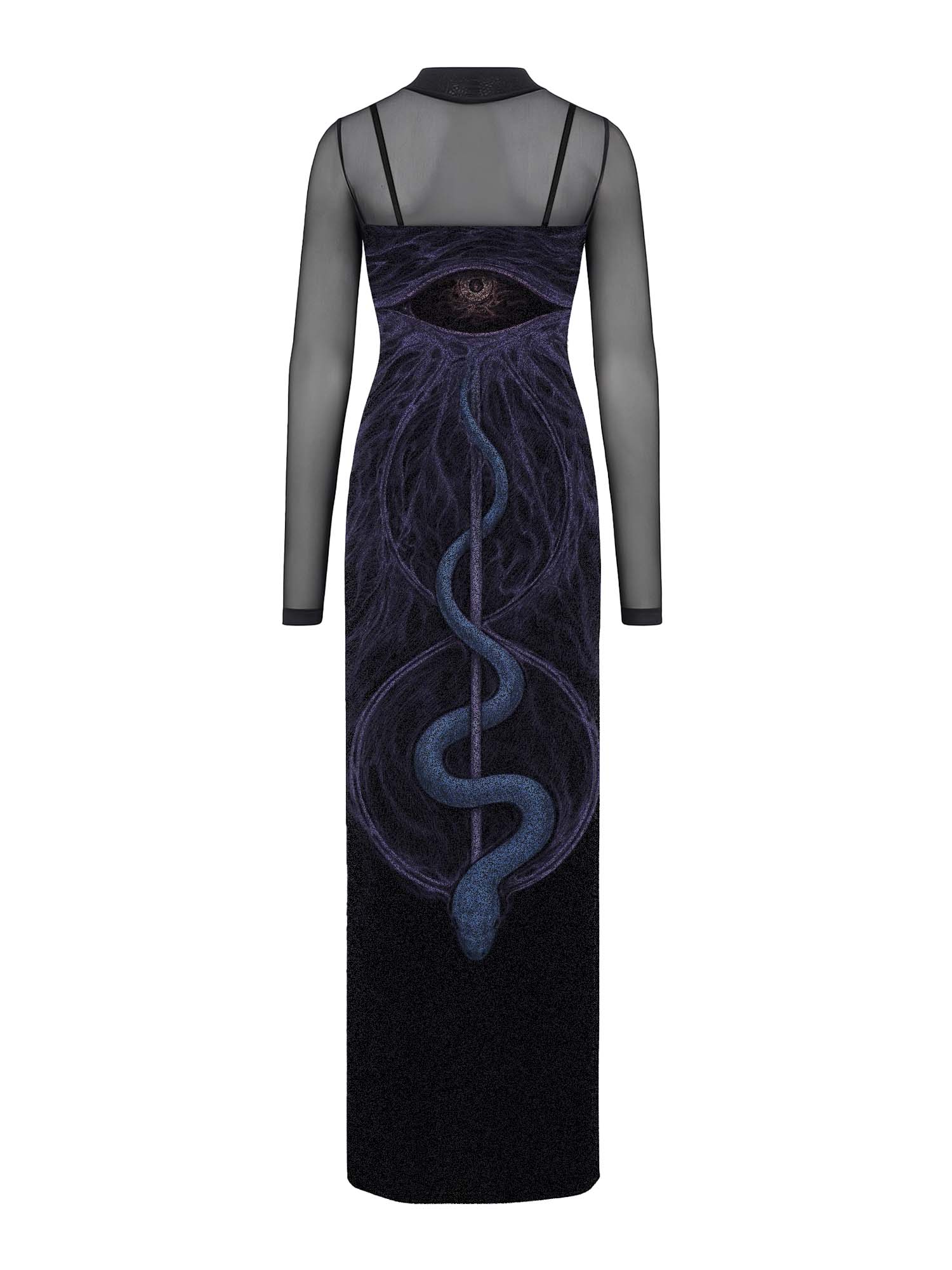 The Third Eye And The Serpent Of Desire Print Maxi Veilbound Dress