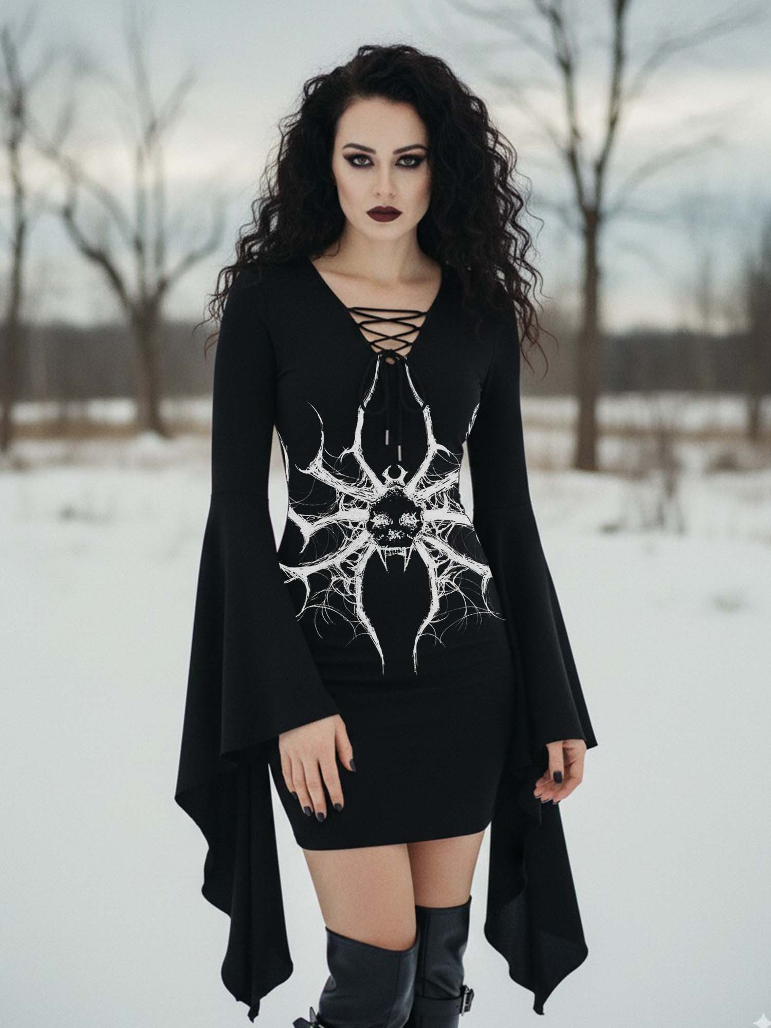 Spider Print Batwing Dress