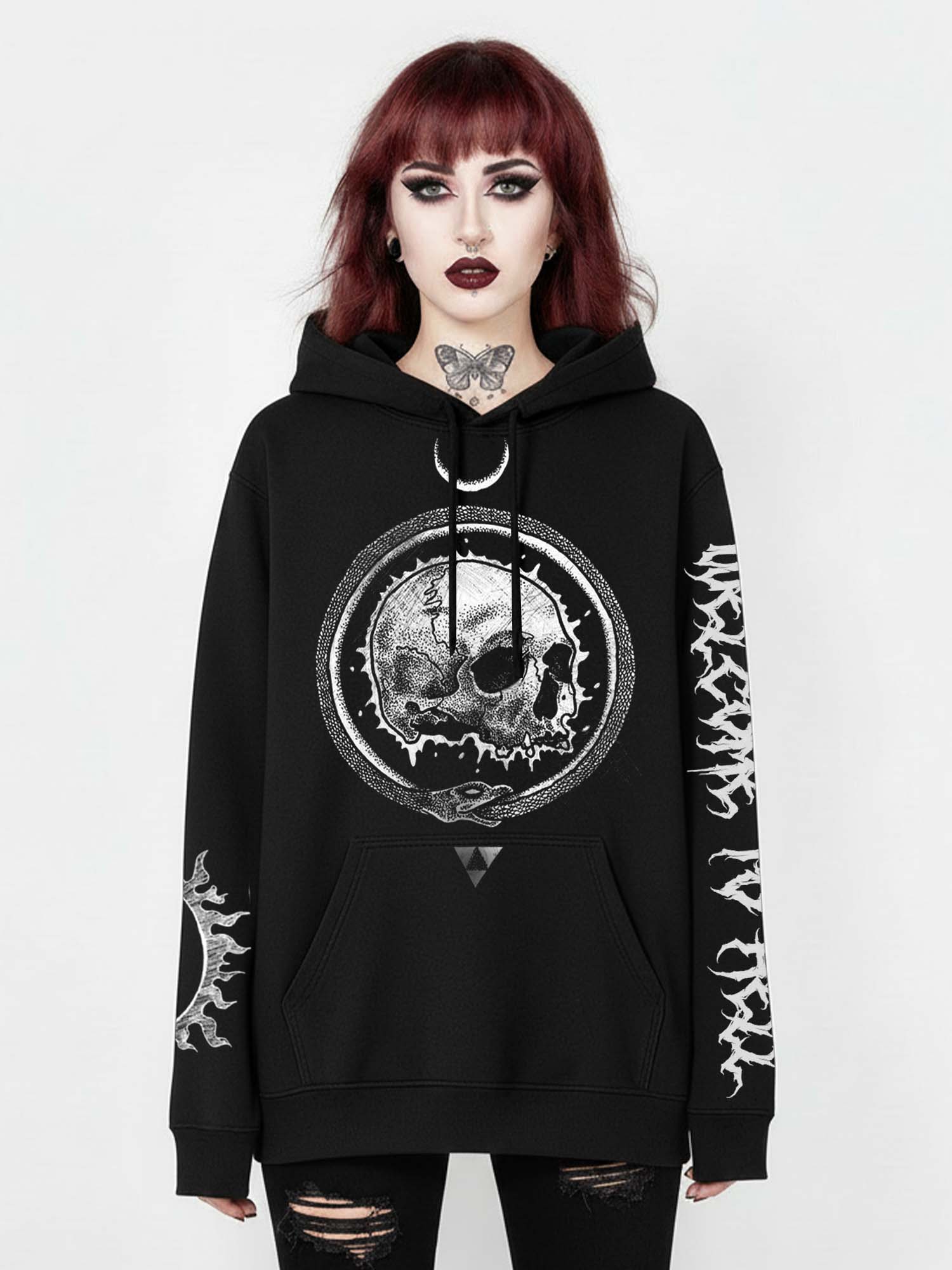 Ouroboros and Skeletons Welcome to Hell Print Hoodie
