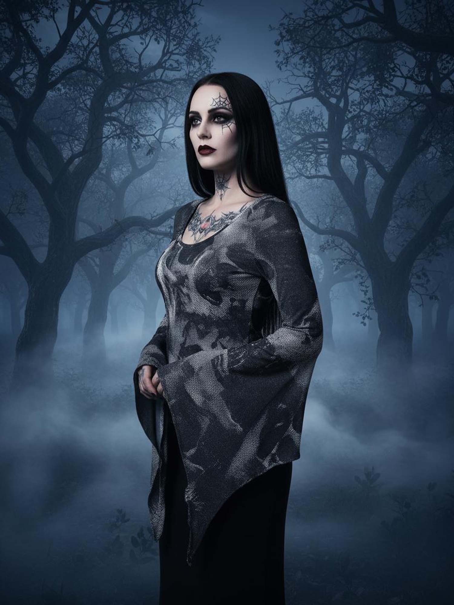 Midnight Skull Print Batwing Shirt