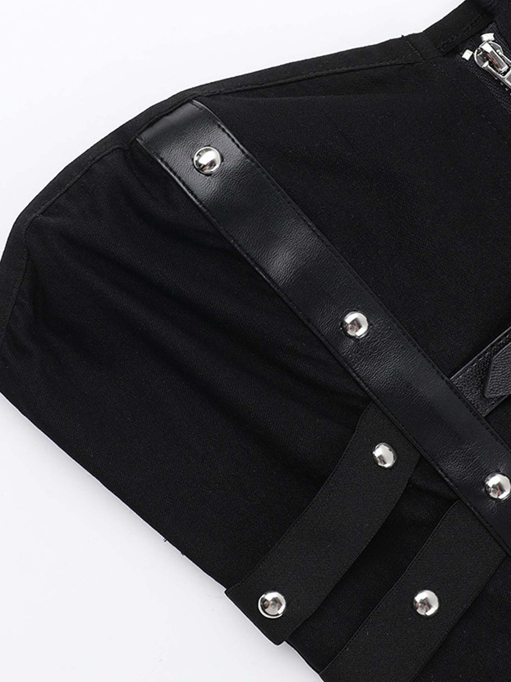 Studded Herringbone Tube Top With Leather Buckle Corset Vest