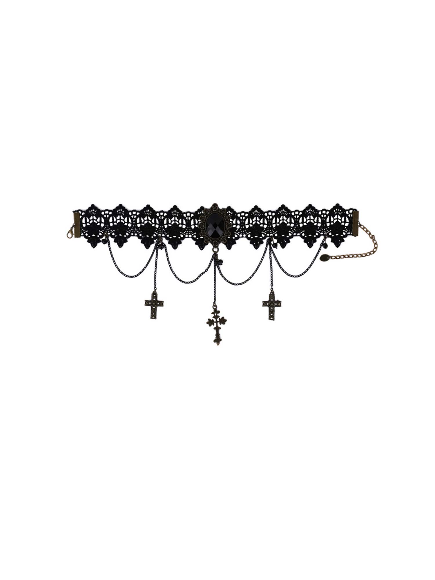 Gothic Dark Lace Cross Choker