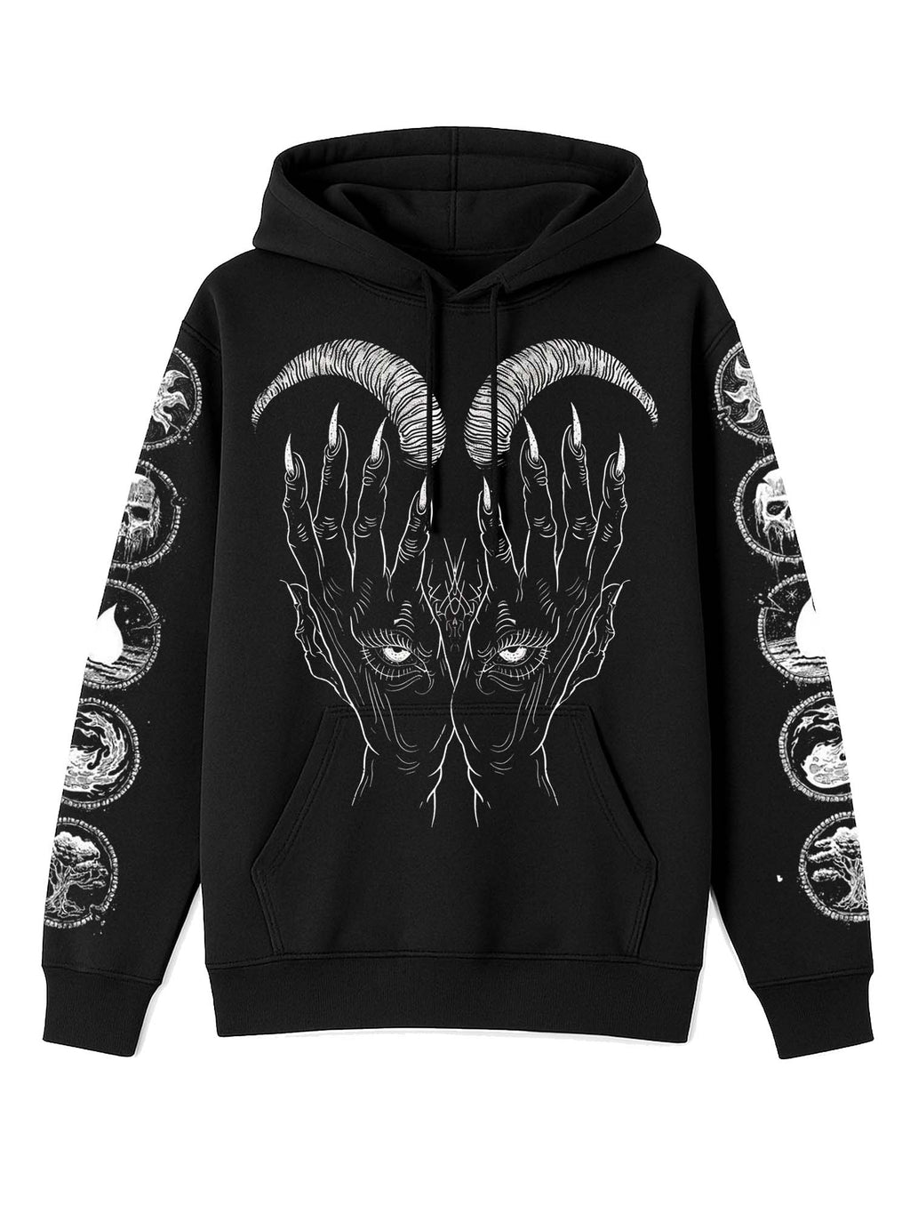 Kapuzenpullover mit Teufelshörnern und Baphomet-Print