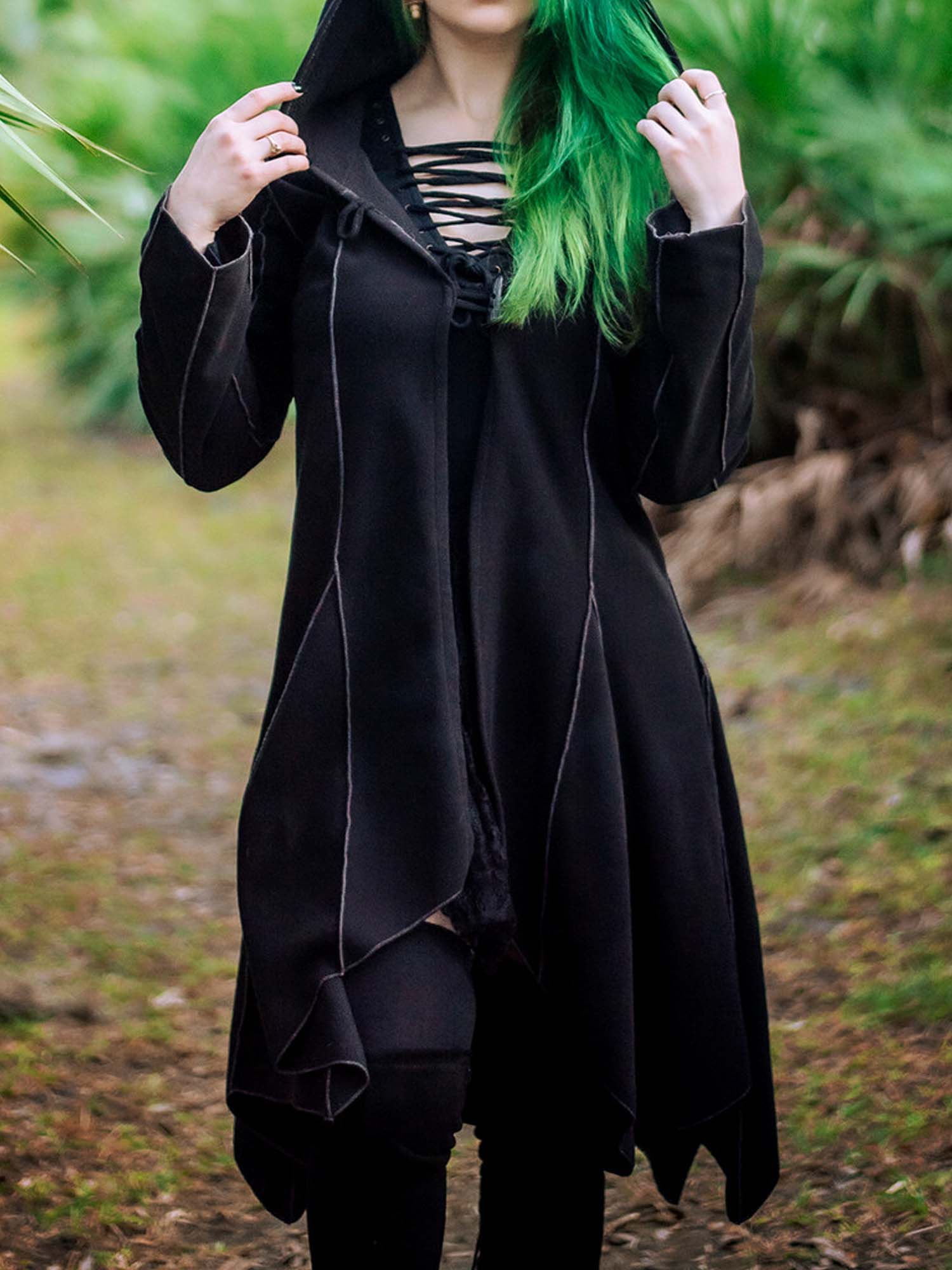 Solid Color Irregular Hem Hooded Jacket