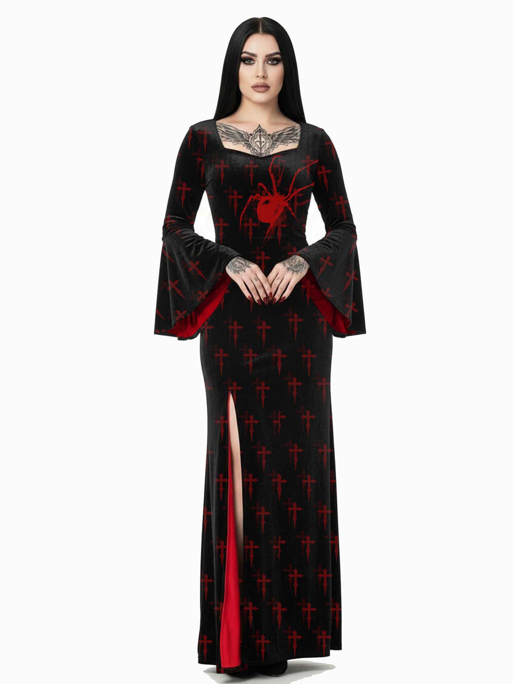 Cross And Spider Print Batwing Maxi Dress