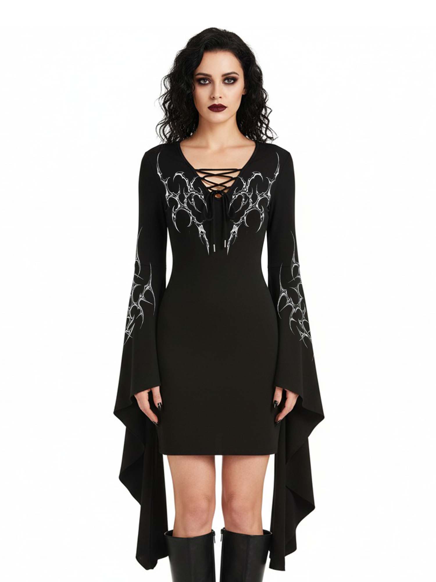Gothic Cybersigilism Print Batwing Dress