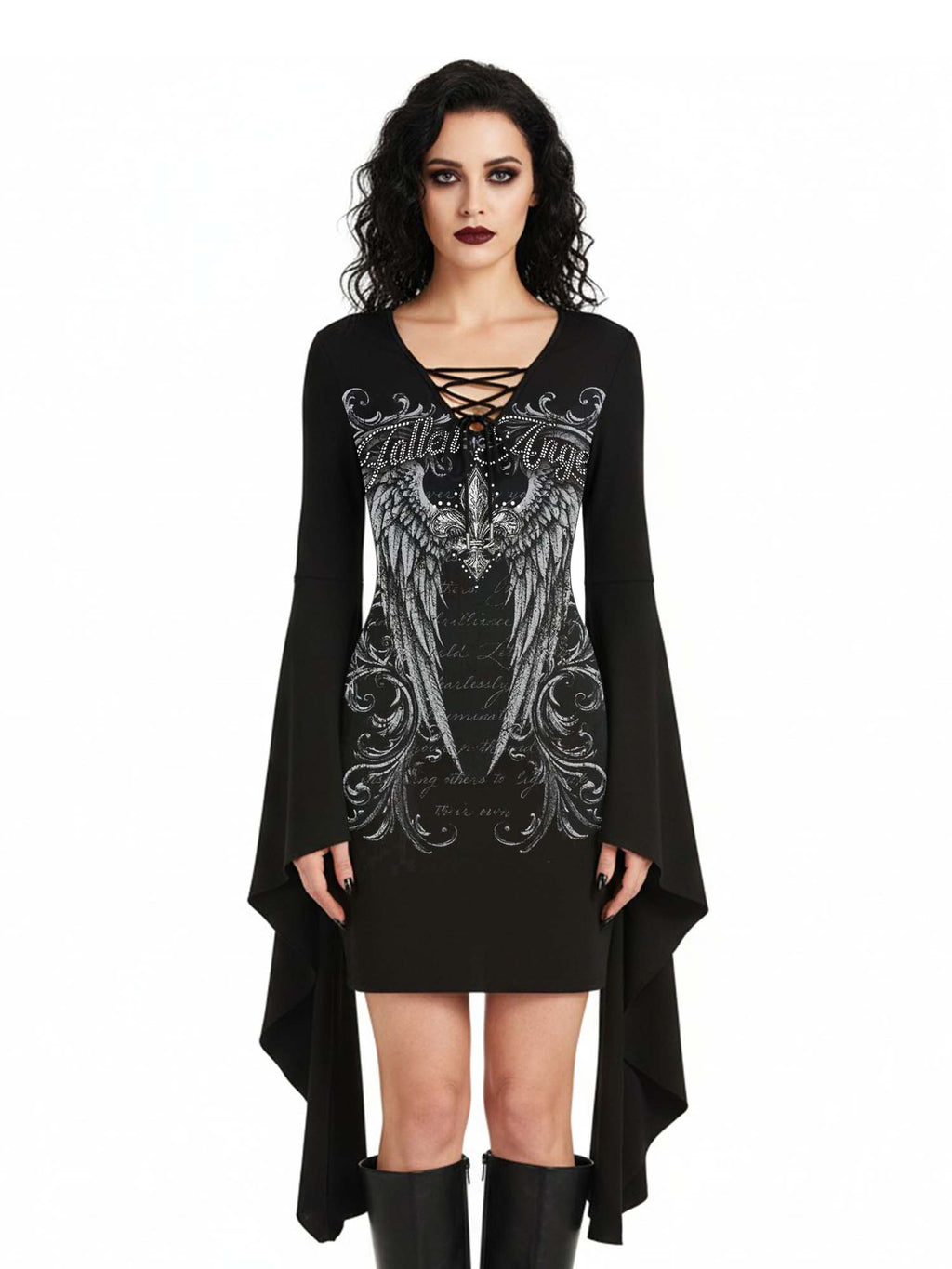 Fallen Angel Print Batwing Dress